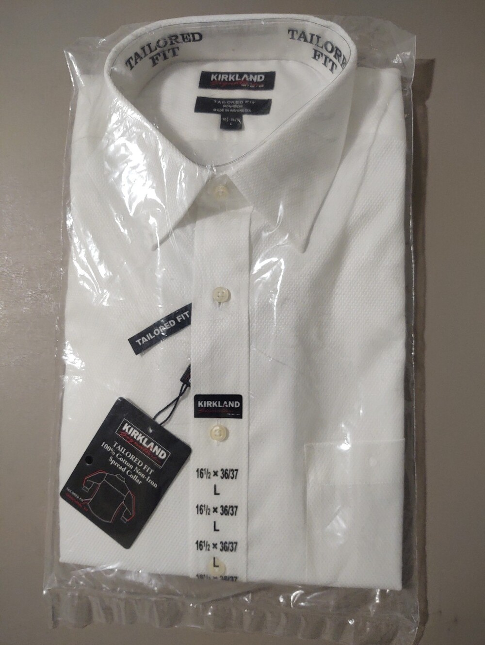 Kirkland Signature White Tailored-Fit No-iron Men's Dress Shirt Sz Lg 16.5x36/37